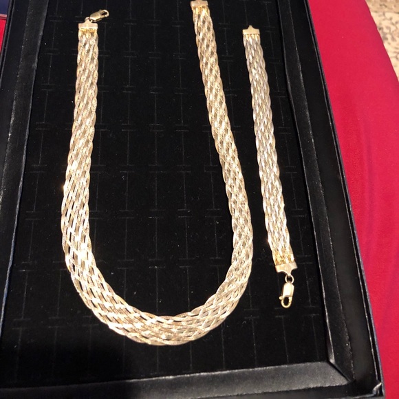 Sterling silver/ YG necklace/ bracelet set - Picture 2 of 11